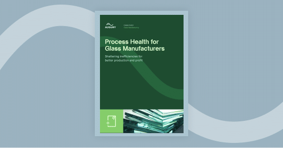 Green and gray book titled "Process Health for Glass Manufacturers: Shattering inefficiencies for better production and profit" by August, depicting stacked sheets of glass on the cover. This insightful case study dives deep into optimizing process health in the glass manufacturing industry.