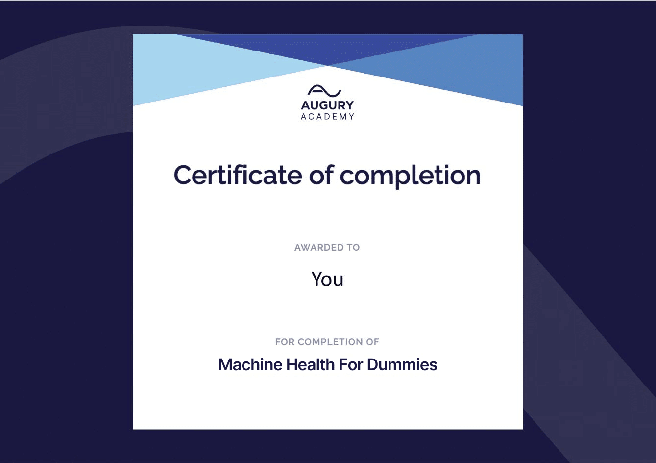 Machine Health for Dummies Certification