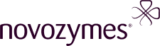 Novozymes logo features the company name in lowercase with a stylized enzyme structure symbol on the upper right, creating a modern look that appeals to customers.