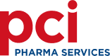 Logo of PCI Pharma Services with "pci" in bold red letters and "Pharma Services" in smaller blue letters below, designed to create a strong impression on customers.