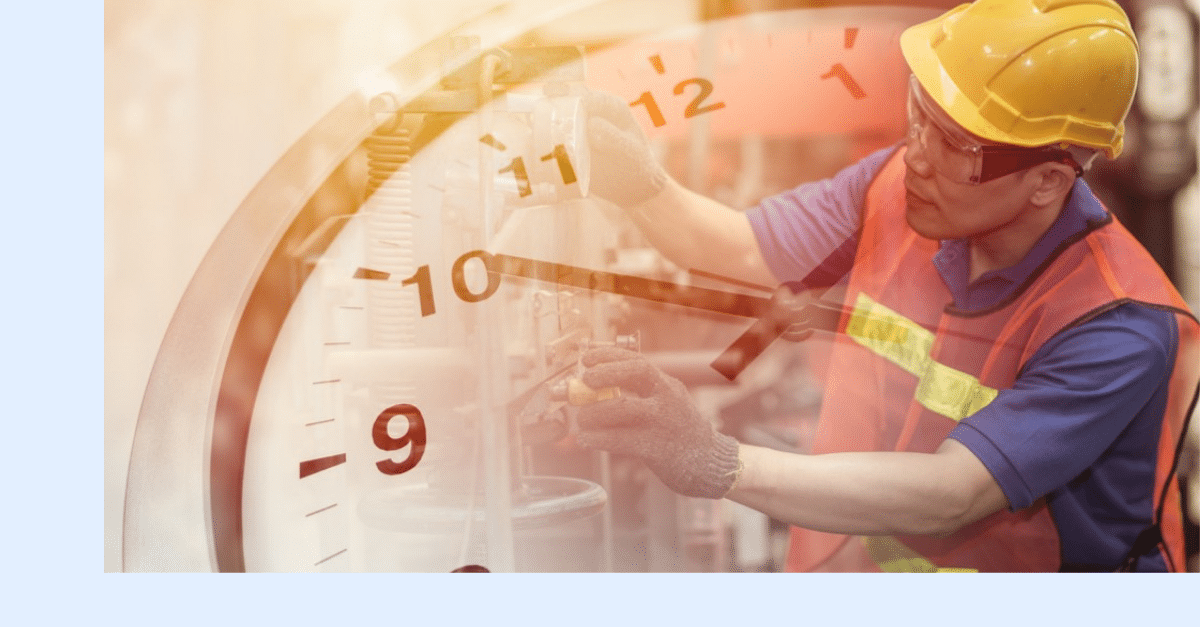 Predictive maintenance worker with a clock backdrop