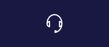 White headset icon symbolizing support on a dark blue background.